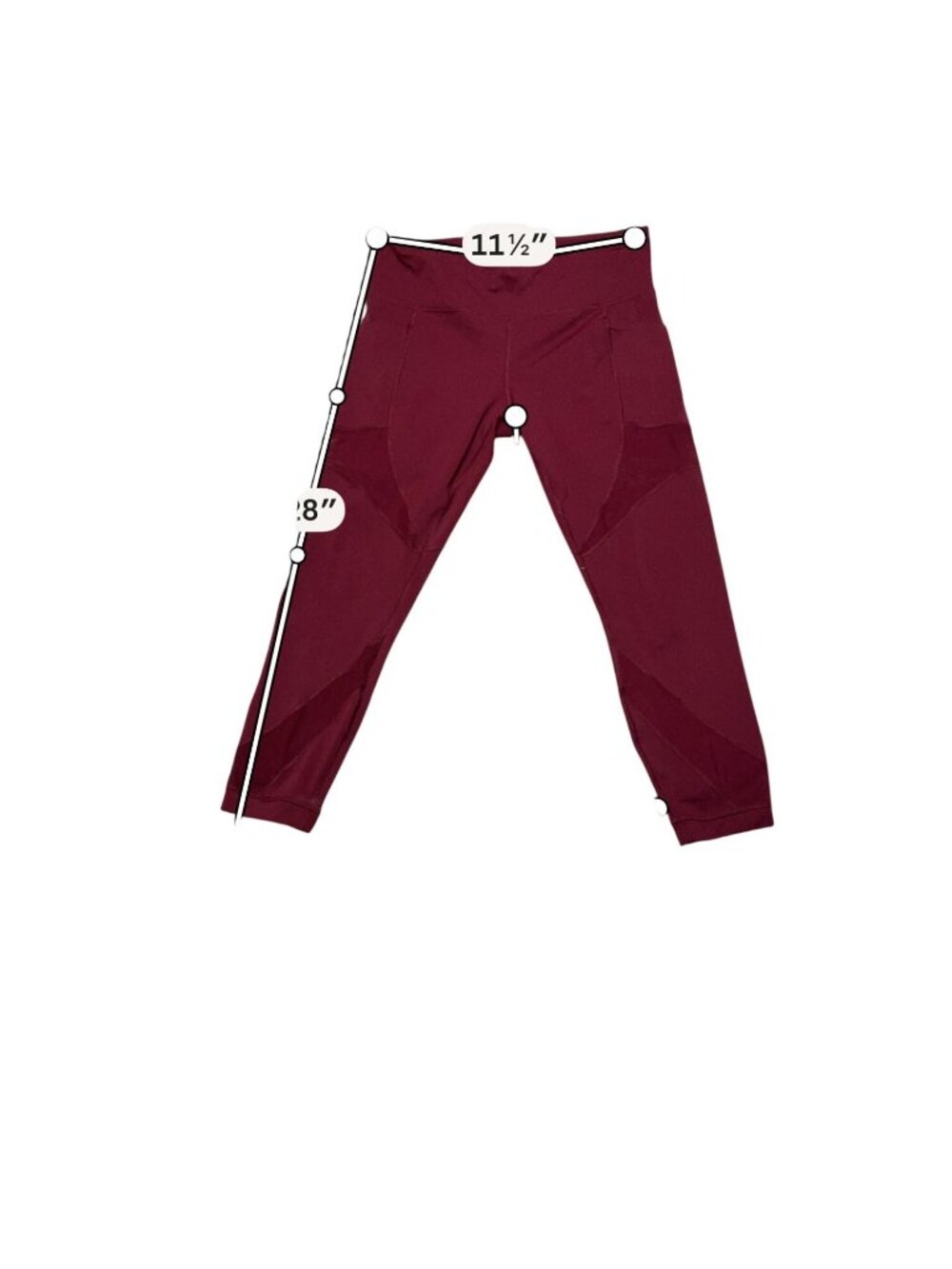 High-Waisted Burgundy Activewear Leggings - Stretchy Athletic Fit 7/8 Length 11.